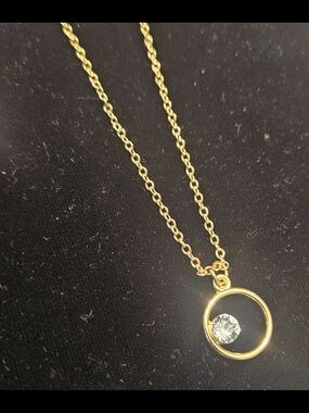 Gold Circle Pendant Necklace with Clear Crystal